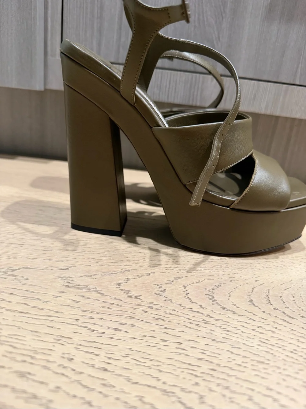Jimmy Choo Olive Green Leather Platform Sandals